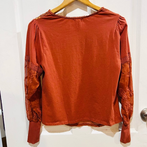 {Anthropologie | Tiny} Orange Lace Long Sleeve Blouse - Picture 9 of 15